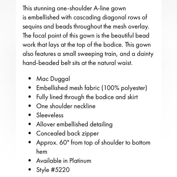 Mac Duggal 5220 Silver Sequin one shoulder gray embellished Gown wedding prom 4 - Picture 14 of 14